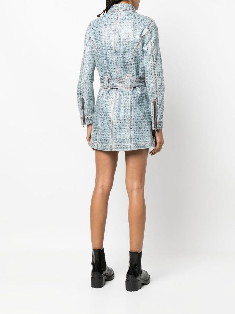 Blue Coated Denim Mini Dress