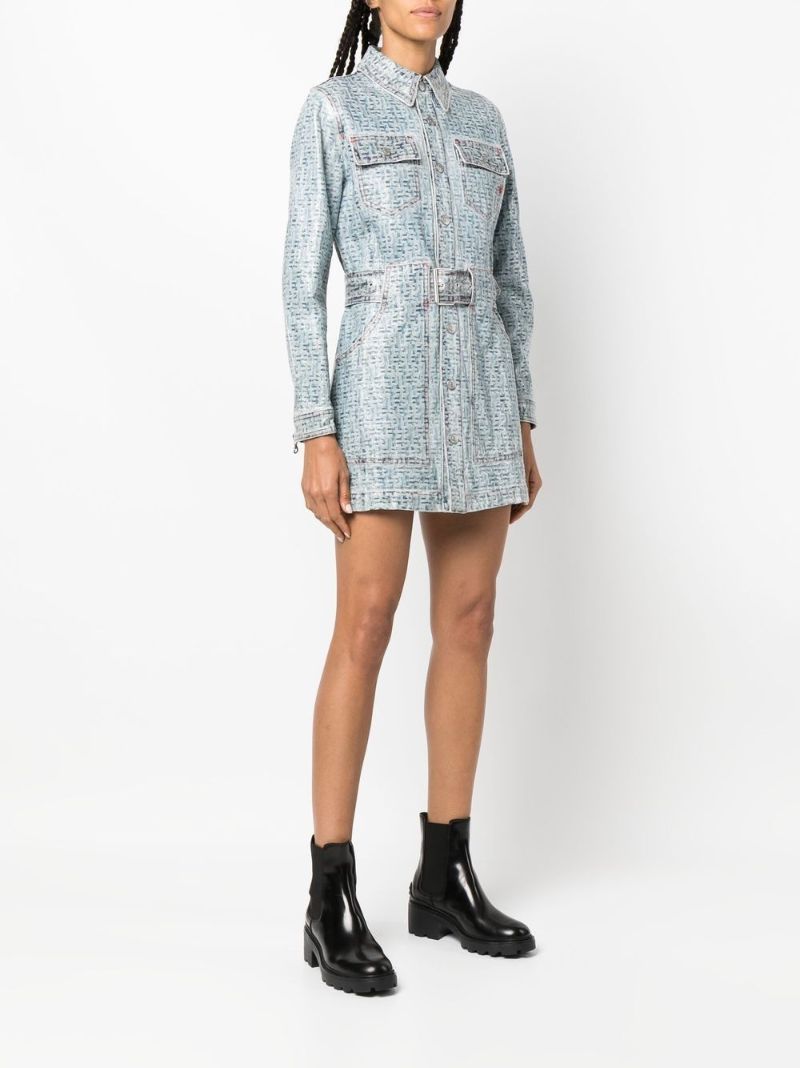 Blue Coated Denim Mini Dress