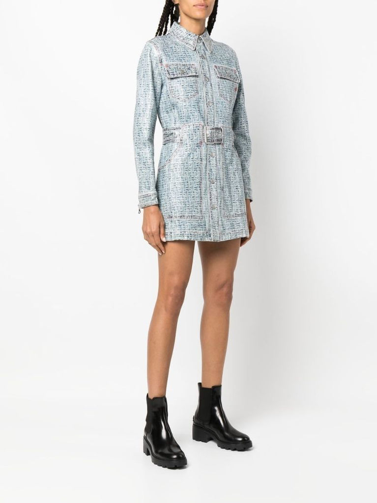 Blue Coated Denim Mini Dress