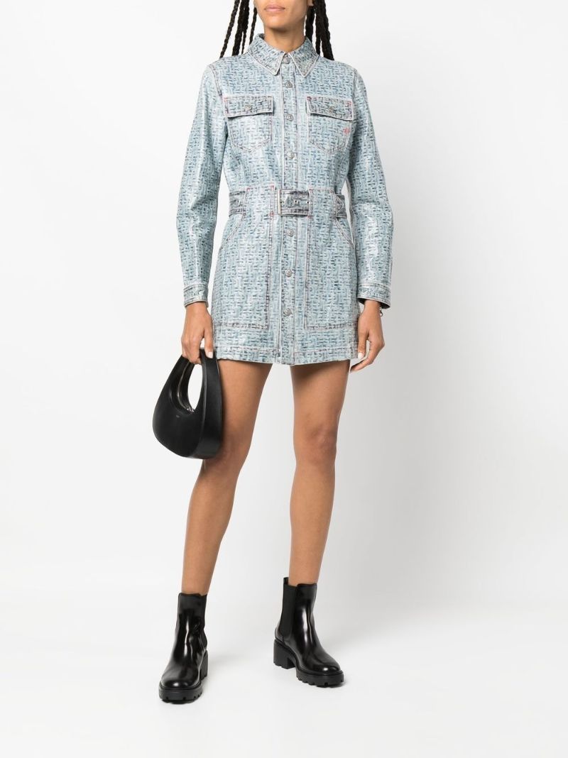 Blue Coated Denim Mini Dress