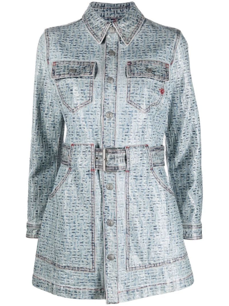 Blue Coated Denim Mini Dress