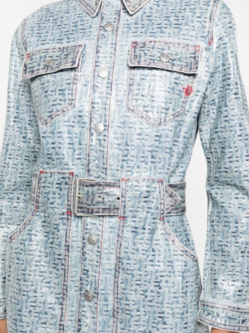 Blue Coated Denim Mini Dress