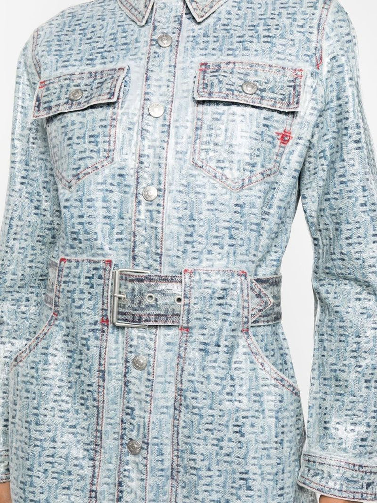 Blue Coated Denim Mini Dress