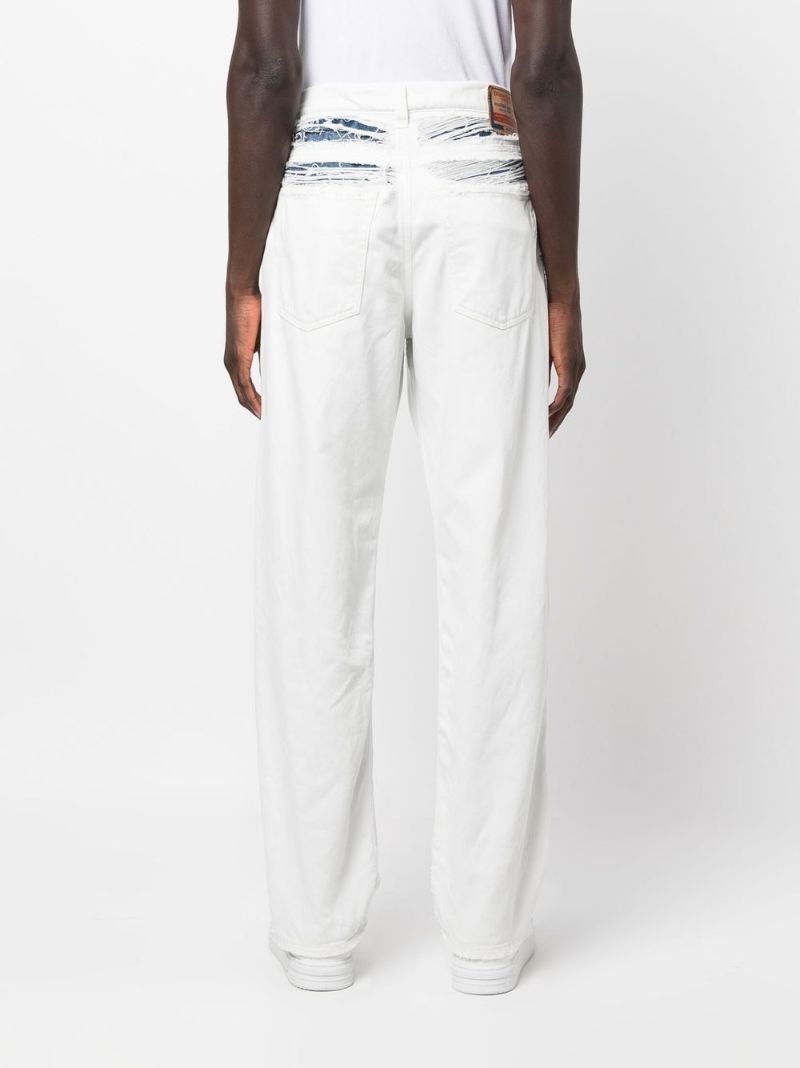 White Layered Distressed Finish Jeans