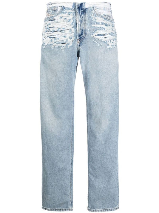 Blue Mid-rise Distressed Jeans
