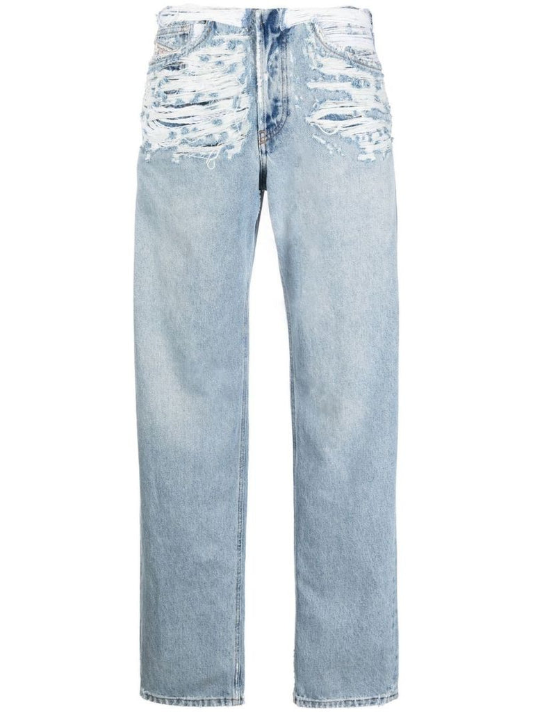 Blue Mid-rise Distressed Jeans