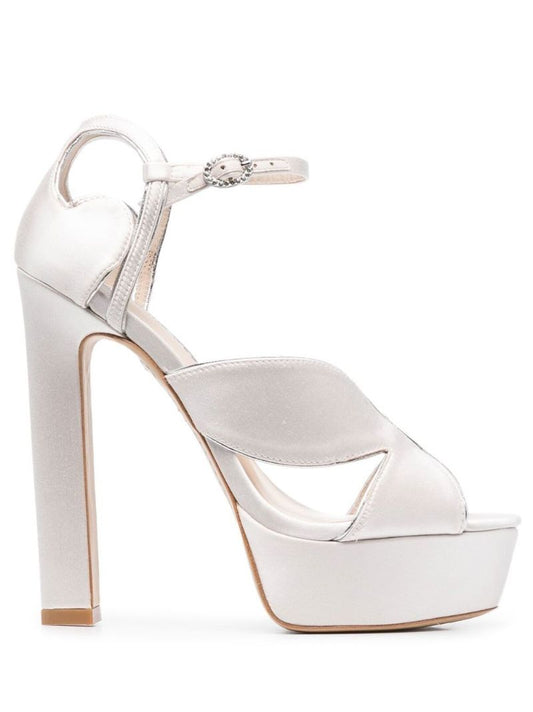 White Rita 140 Satin Platform Leather Sandals