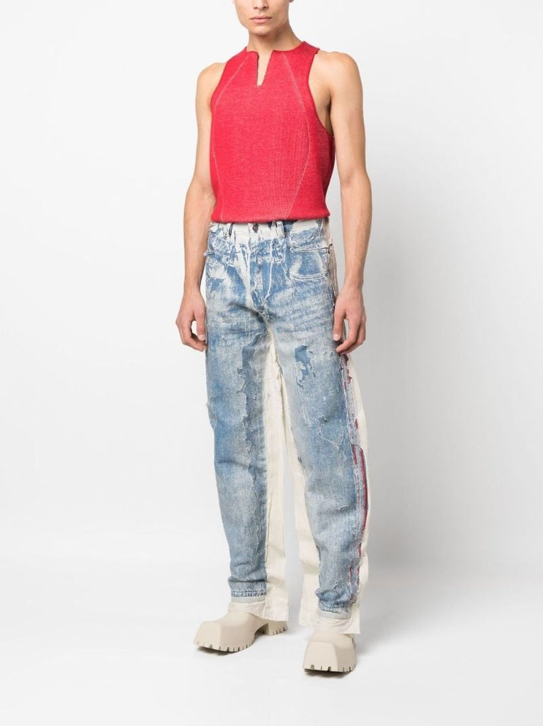 Blue Distressed Panelled Jeans