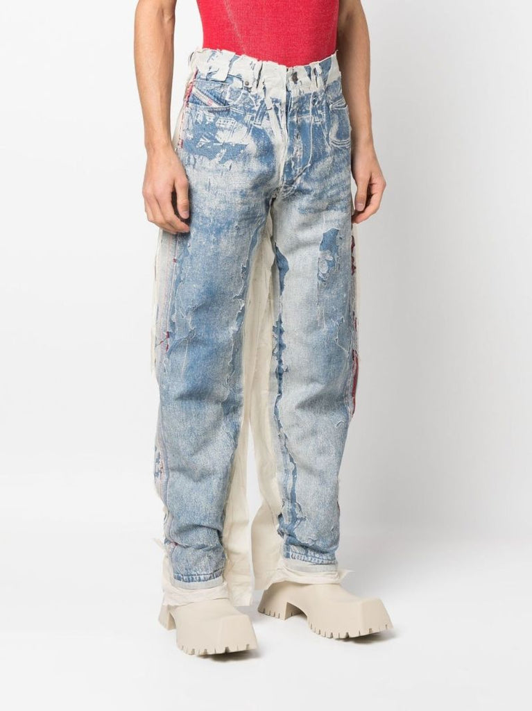 Blue Distressed Panelled Jeans
