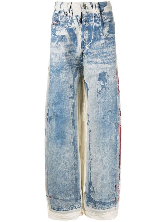 Blue Distressed Panelled Jeans