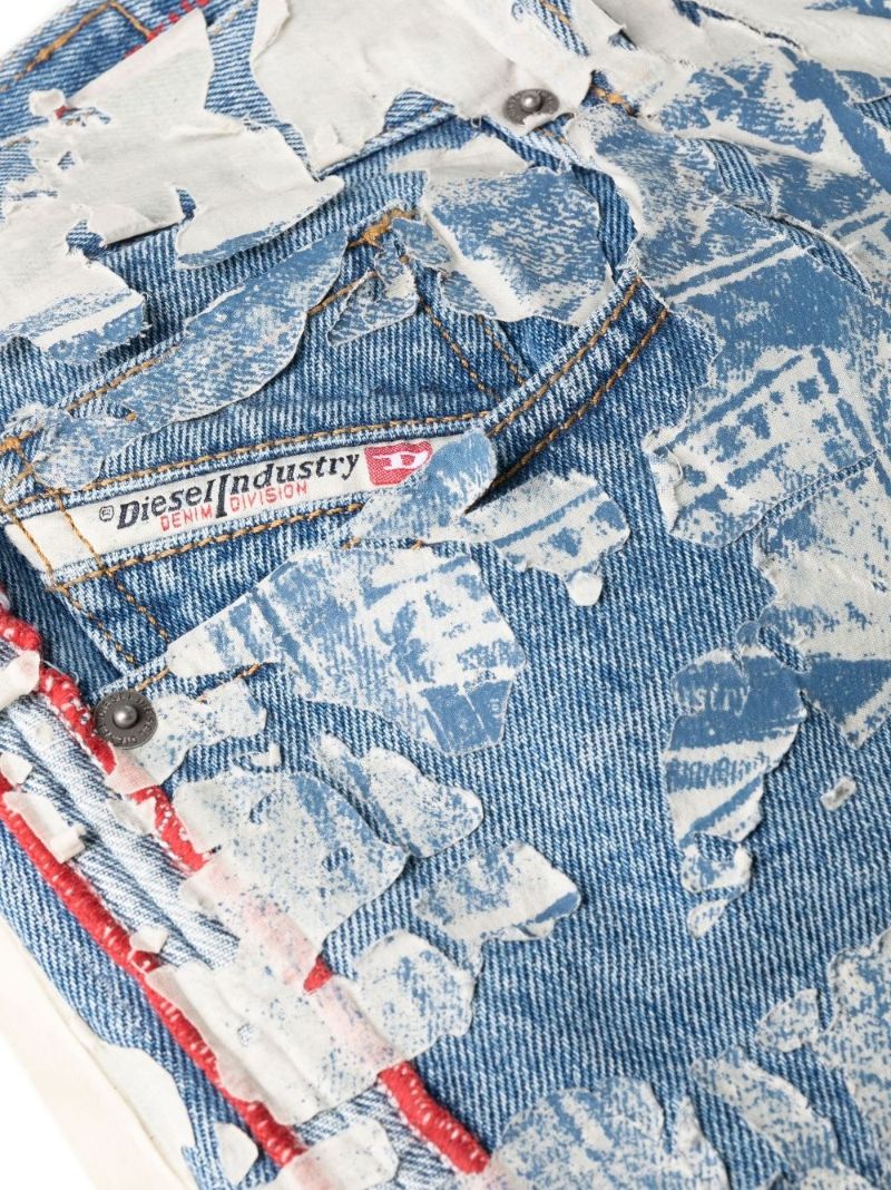 Blue Distressed Panelled Jeans