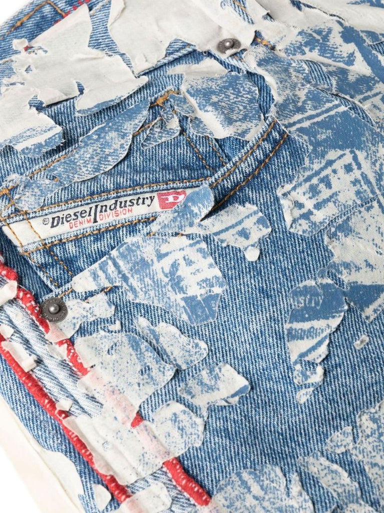 Blue Distressed Panelled Jeans