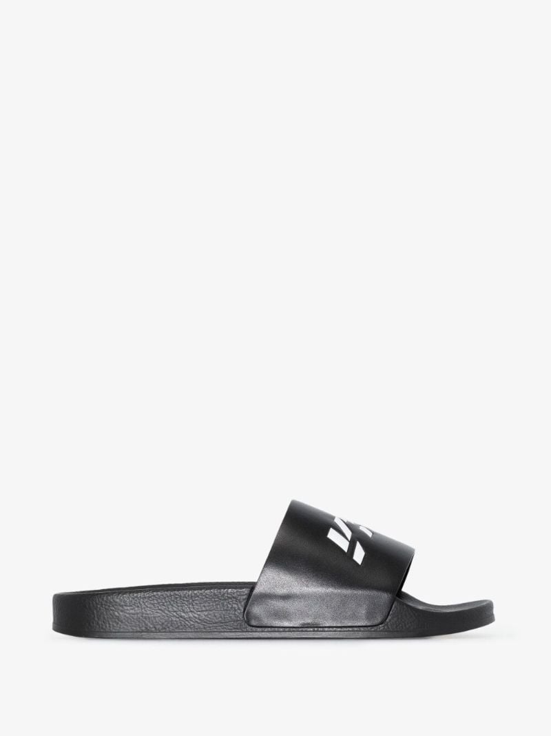 Black Logo Leather Slides