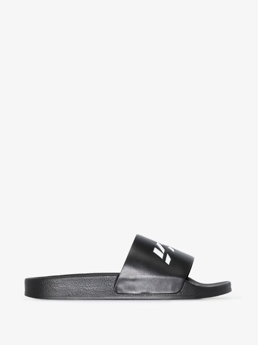 Black Logo Leather Slides