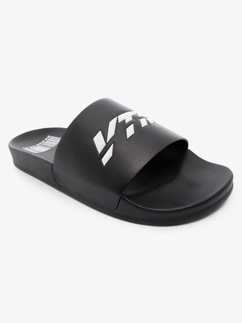 Black Logo Leather Slides