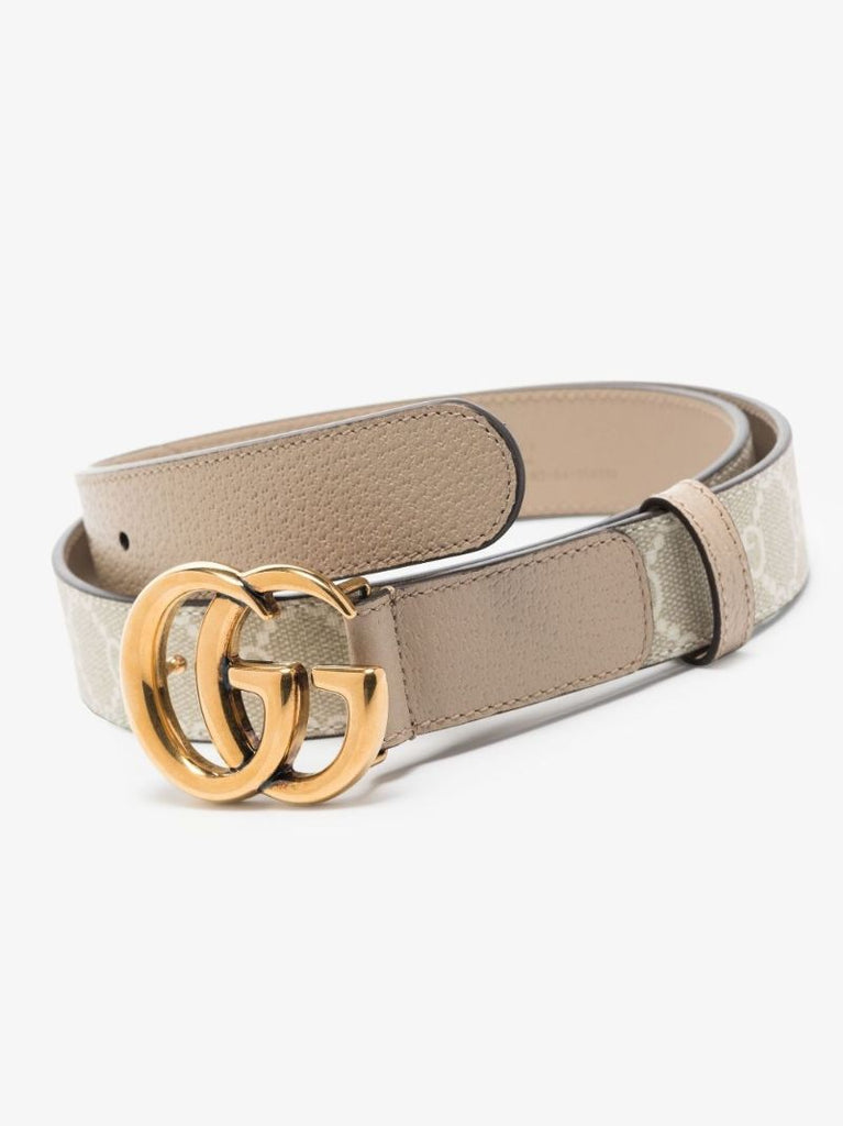 White Gg Marmont Leather and Canvas Belt
