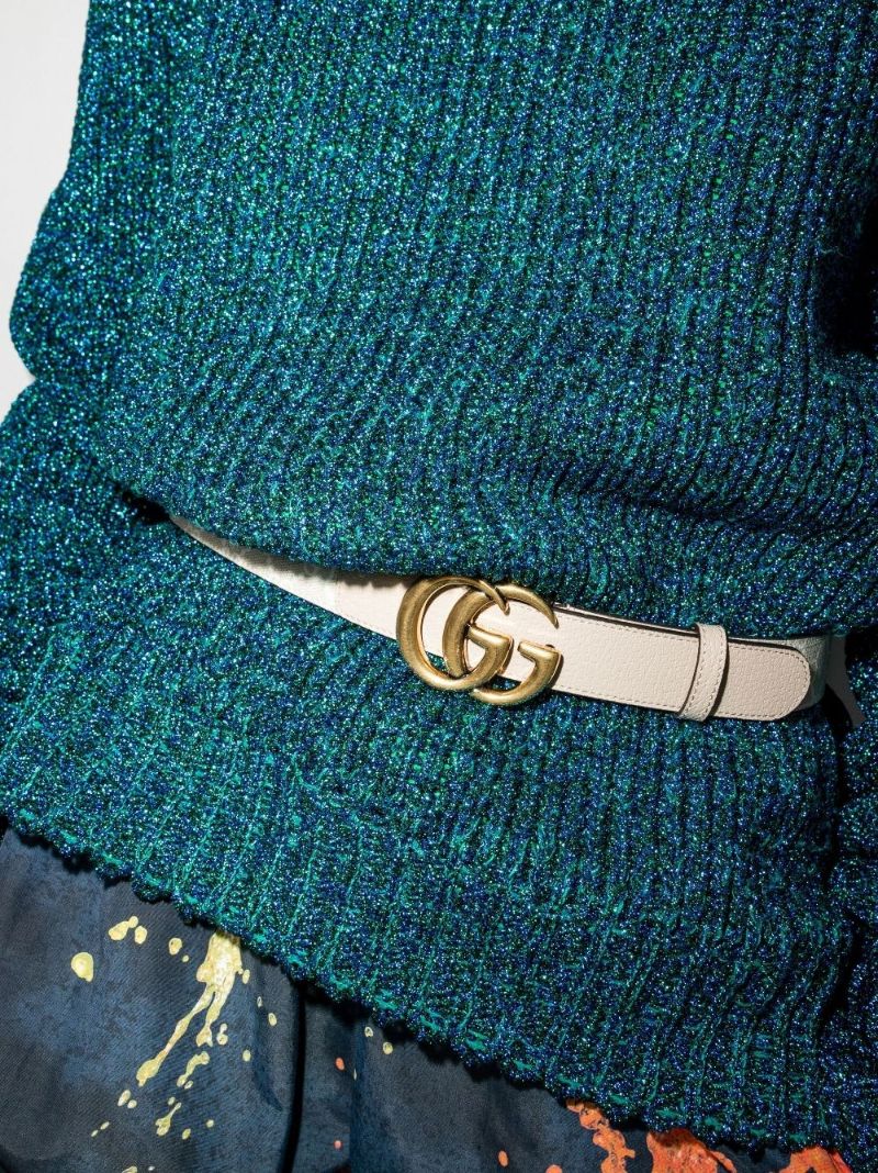 White Gg Marmont Leather and Canvas Belt