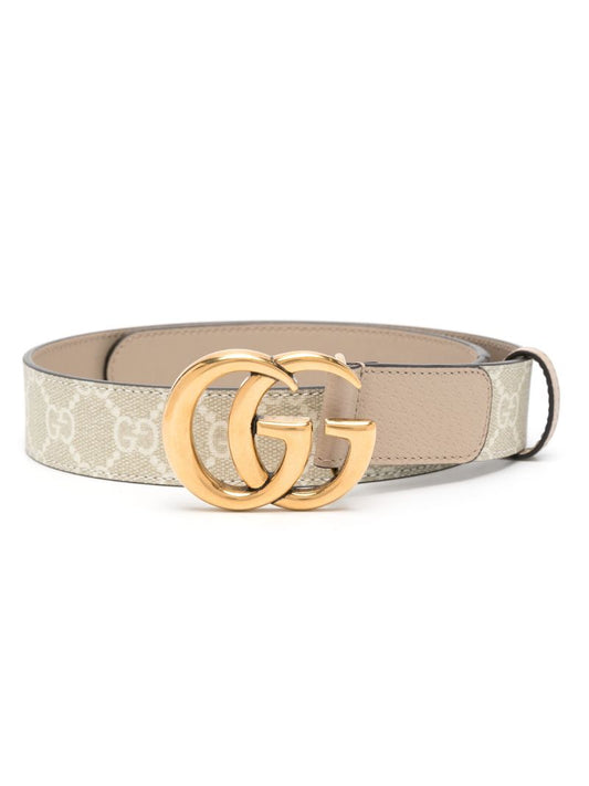 White Gg Marmont Leather and Canvas Belt