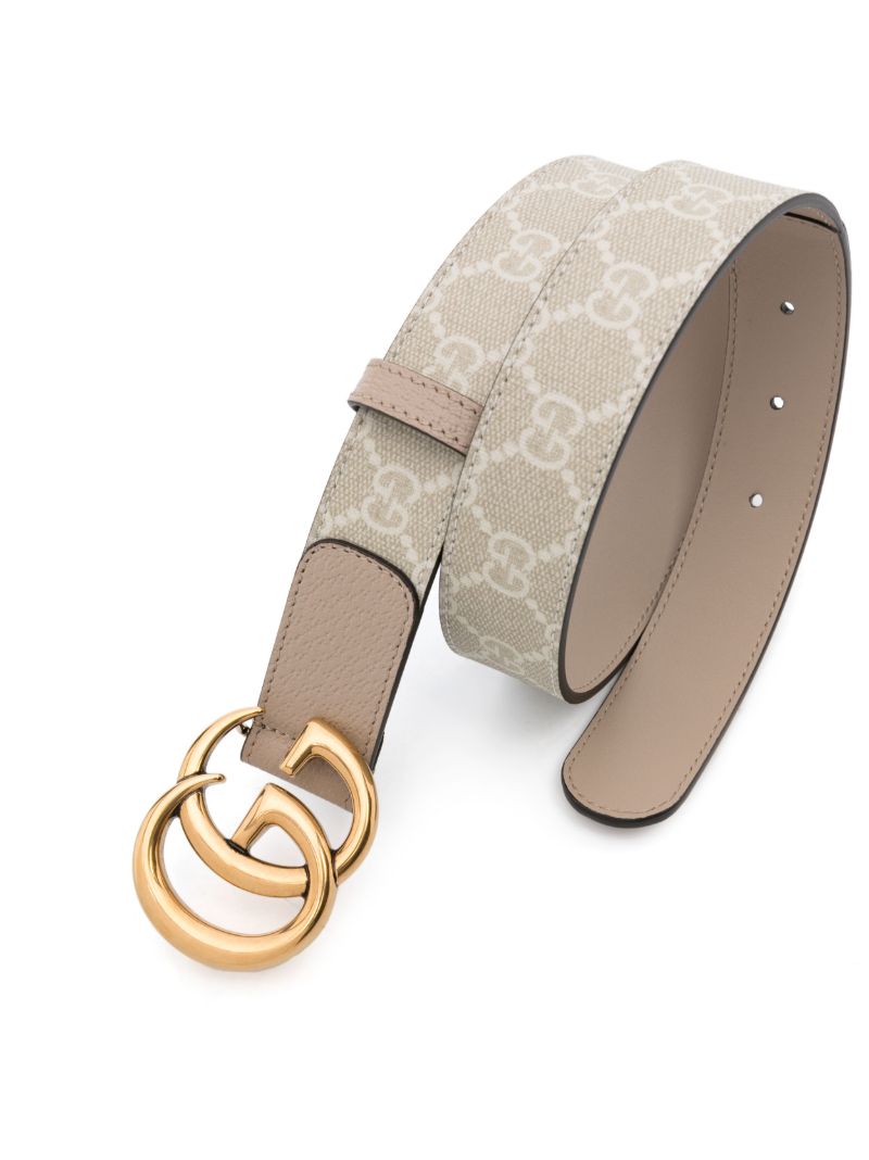 White Gg Marmont Leather and Canvas Belt