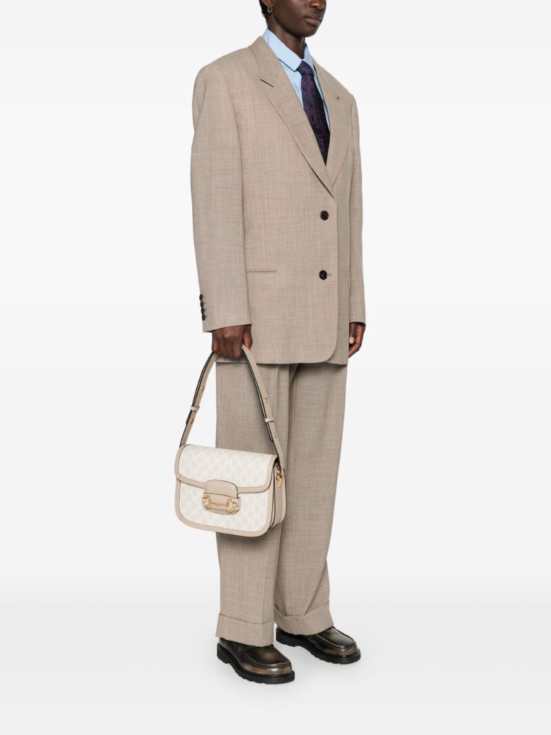 Neutral Horsebit 1955 Canvas Small Shoulder Bag