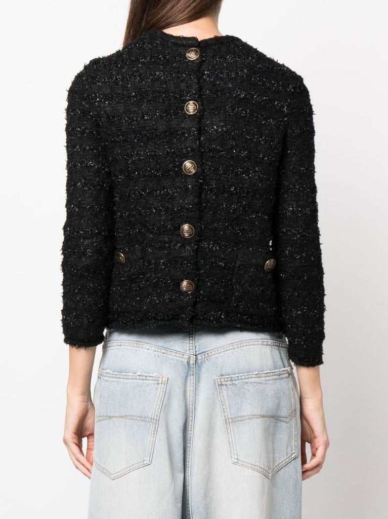 Black Back-to-front Tweed Top