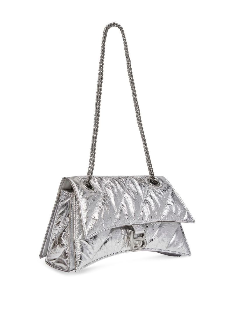 Silver Crush Leather Shoulder Bag