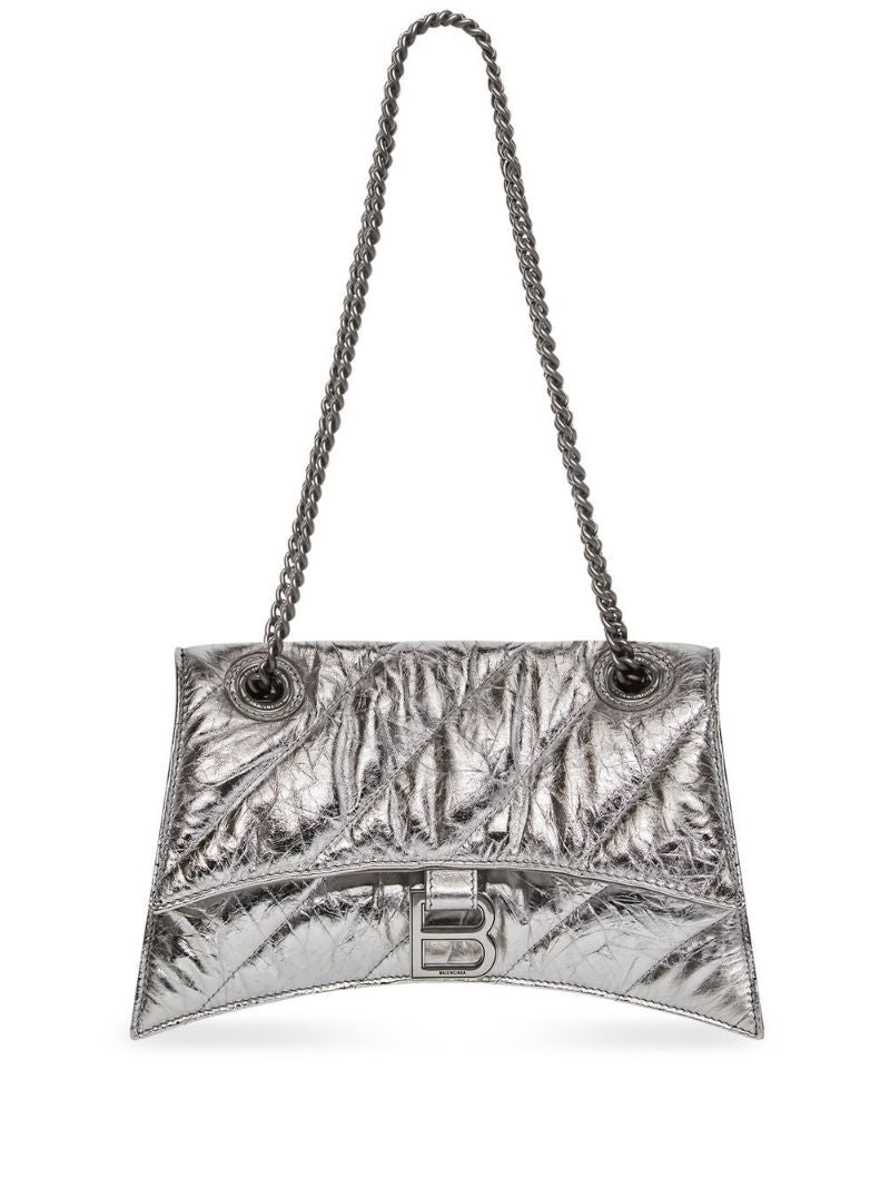 Silver Crush Leather Shoulder Bag