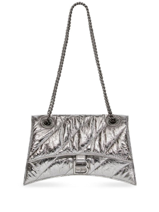 Silver Crush Leather Shoulder Bag