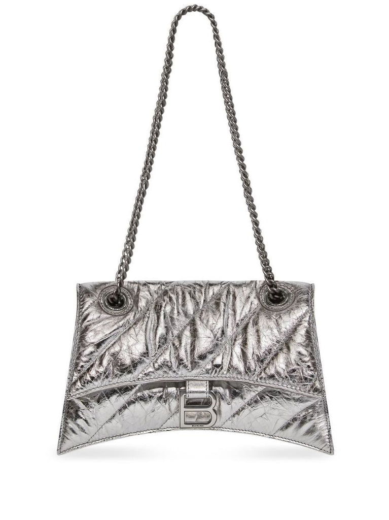 Silver Crush Leather Shoulder Bag
