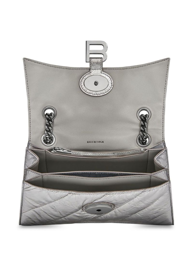 Silver Crush Leather Shoulder Bag