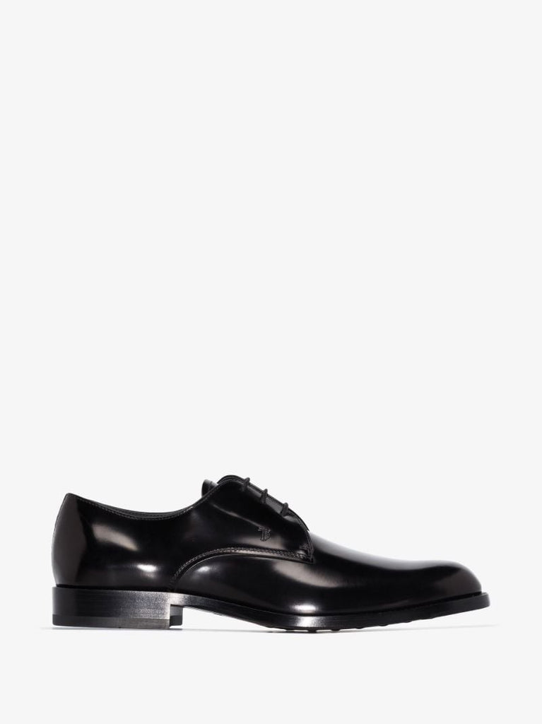 Black Polished Leather Derby Shoes