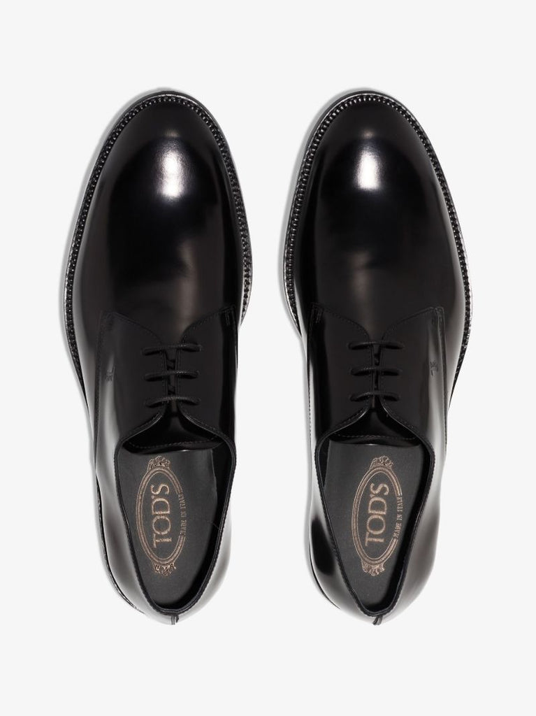Black Polished Leather Derby Shoes