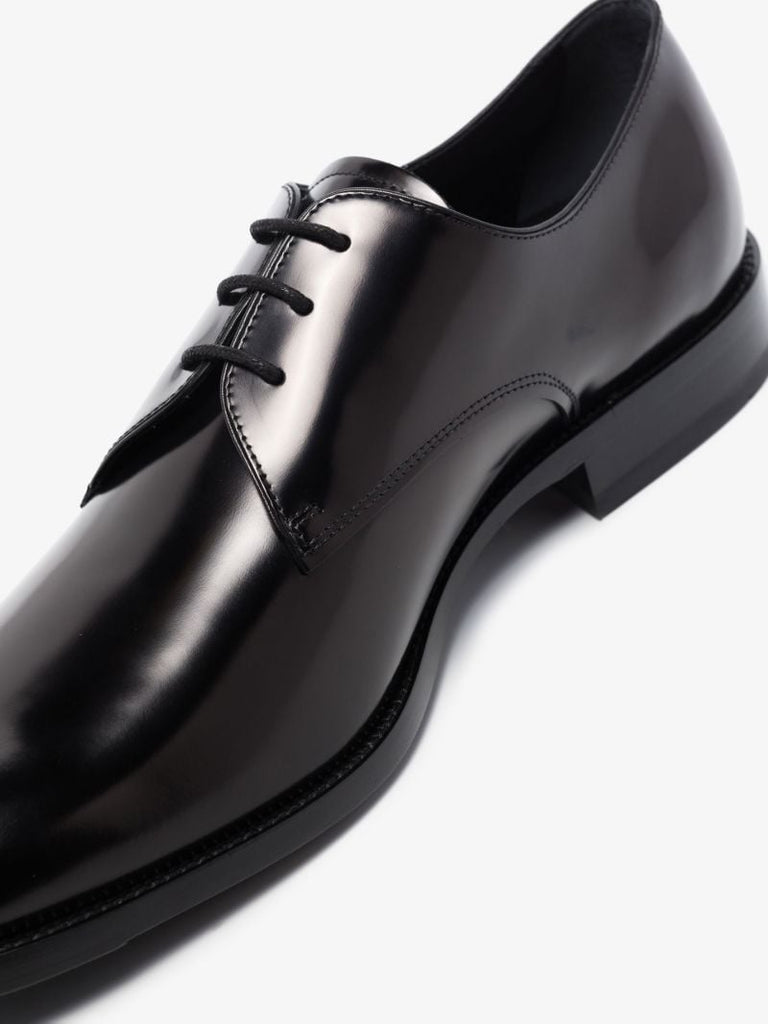 Black Polished Leather Derby Shoes