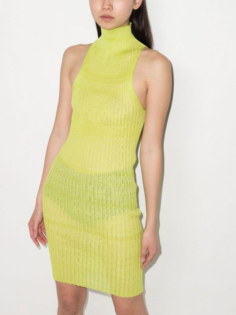 Yellow Emma High Neck Knitted Mini Dress