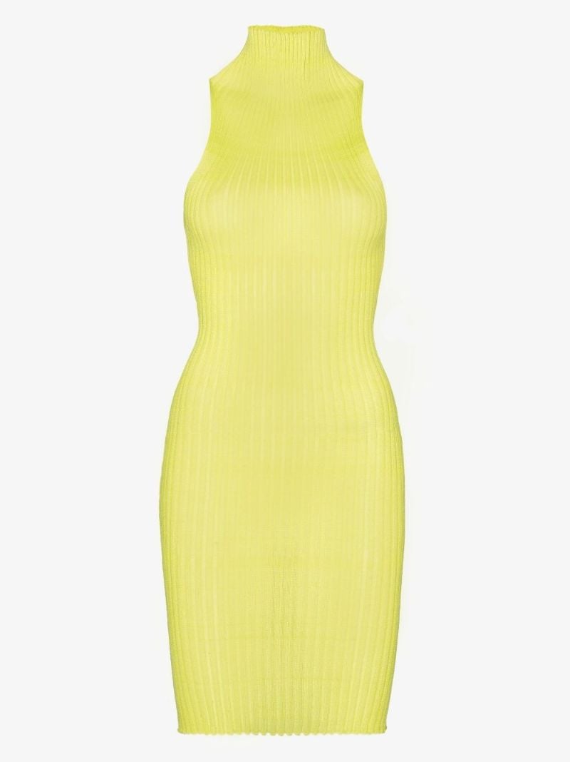 Yellow Emma High Neck Knitted Mini Dress