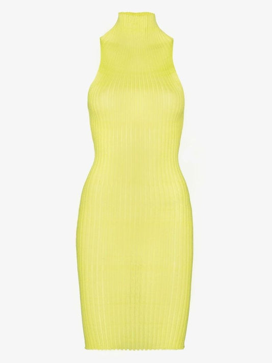Yellow Emma High Neck Knitted Mini Dress