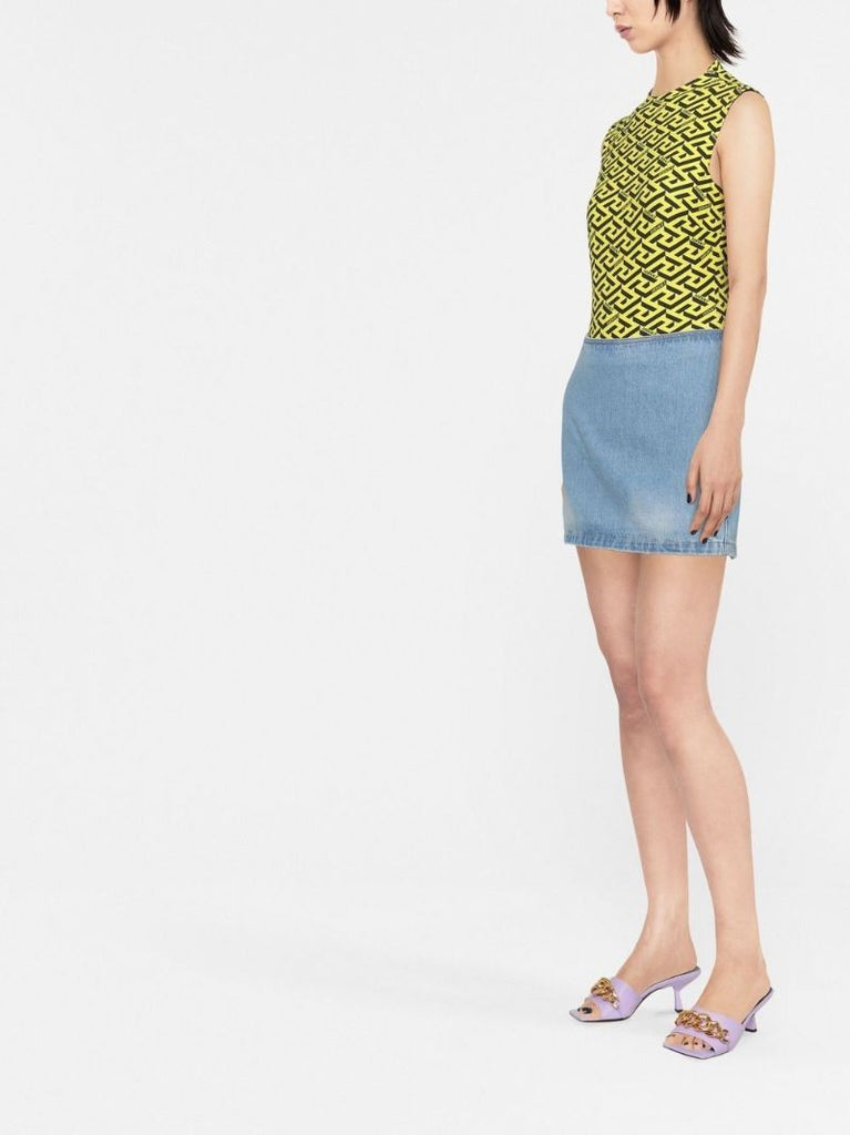 Blue Medusa Denim Micro Mini Skirt