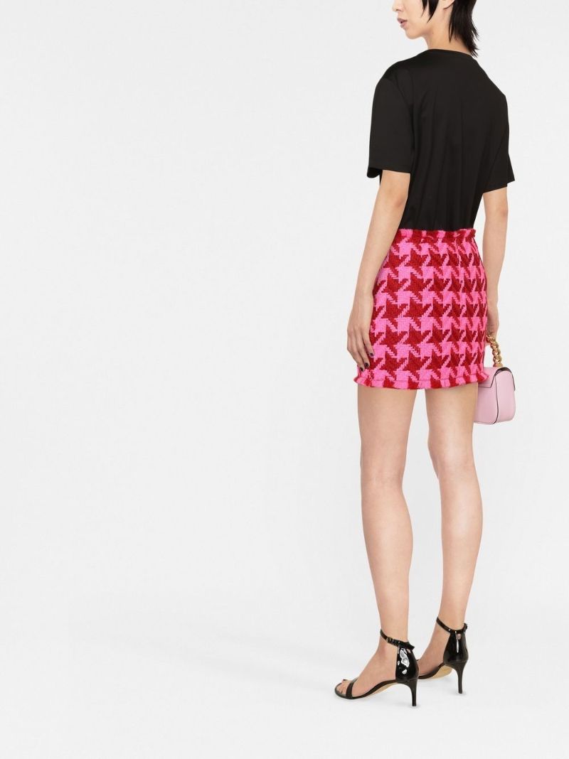 Pink Houndstooth Wool Mini Skirt