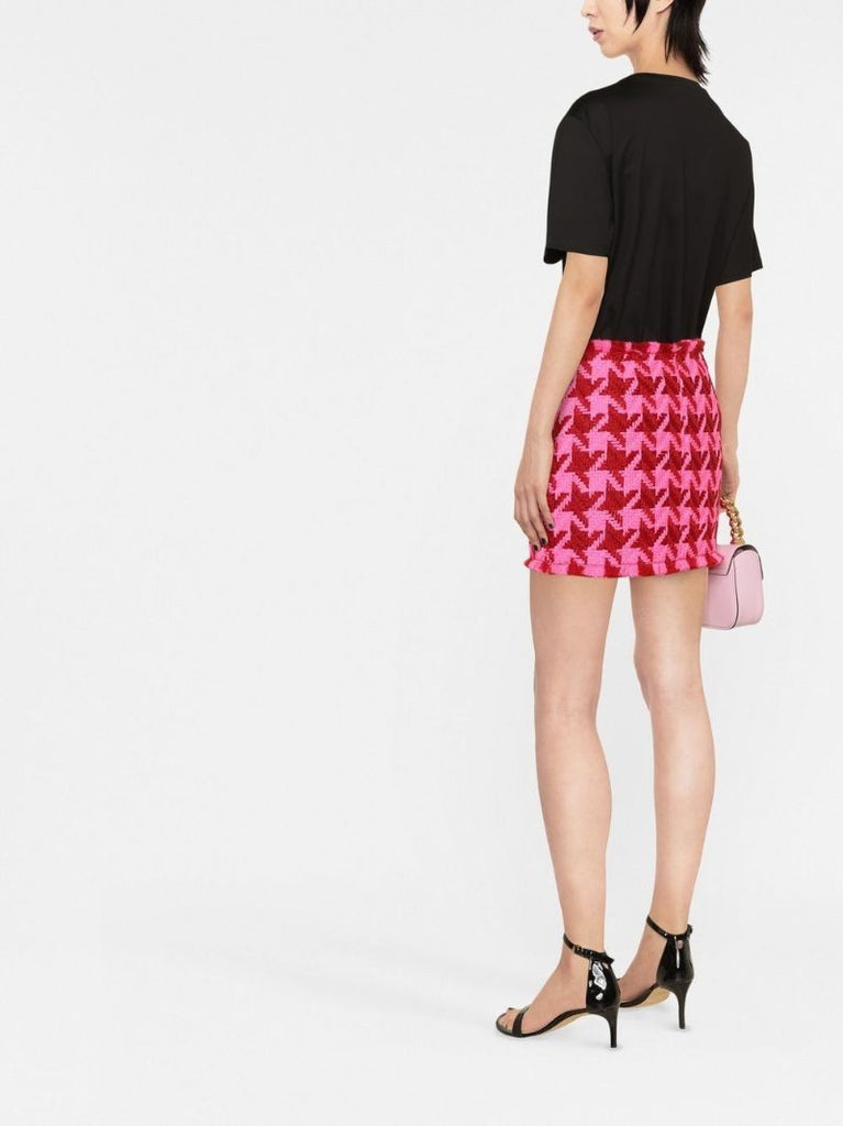 Pink Houndstooth Wool Mini Skirt