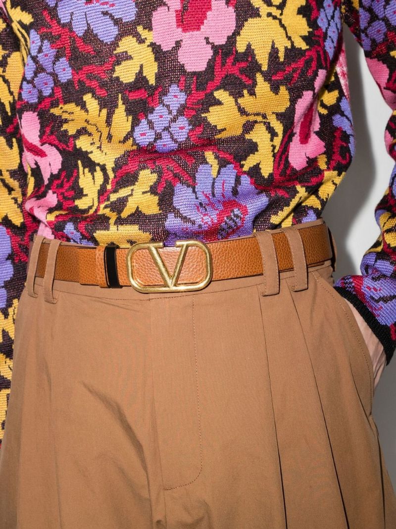 Brown Vlogo Signature Reversible Leather Belt