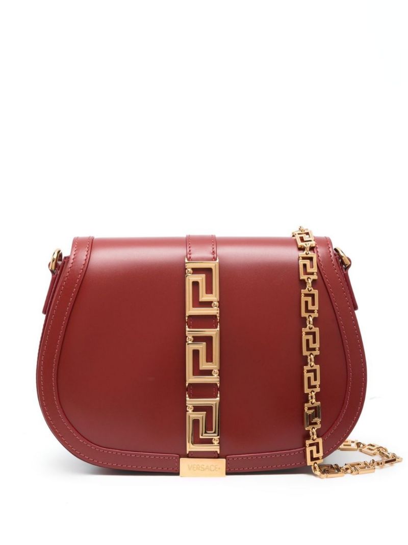 Red Greca Goddess Large Leather Shoulder Bag