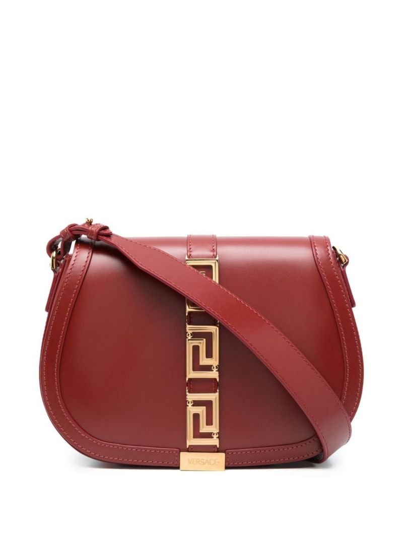 Red Greca Goddess Large Leather Shoulder Bag