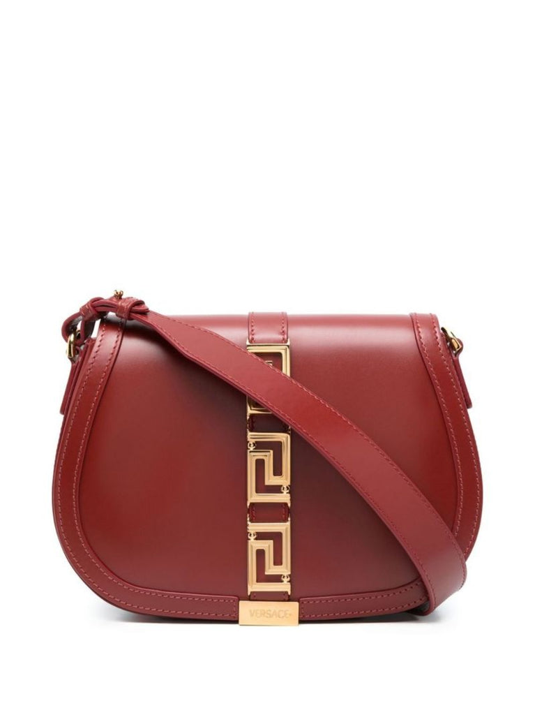 Red Greca Goddess Large Leather Shoulder Bag