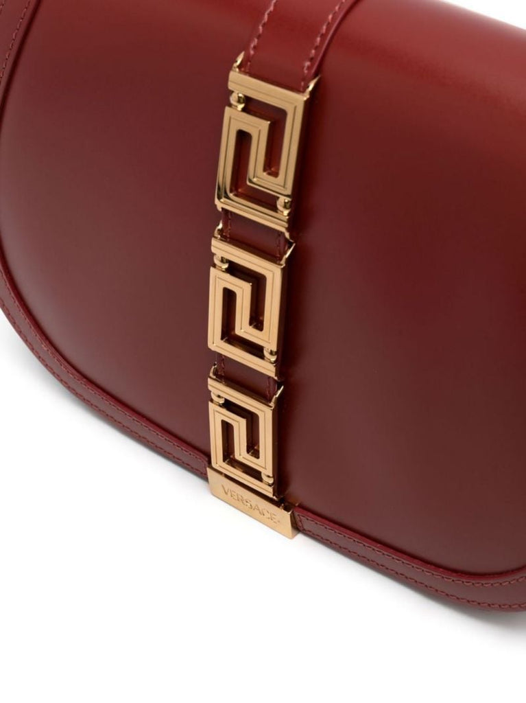 Red Greca Goddess Large Leather Shoulder Bag