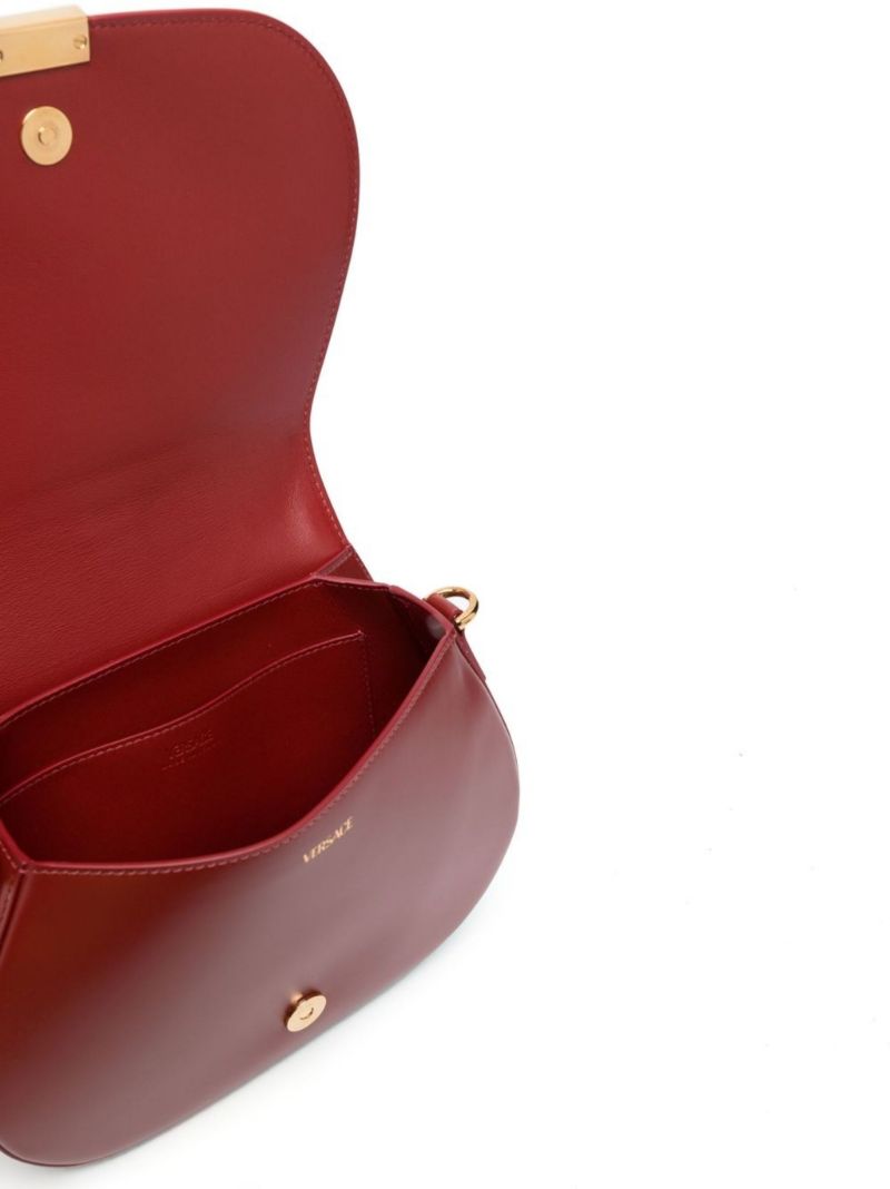 Red Greca Goddess Large Leather Shoulder Bag
