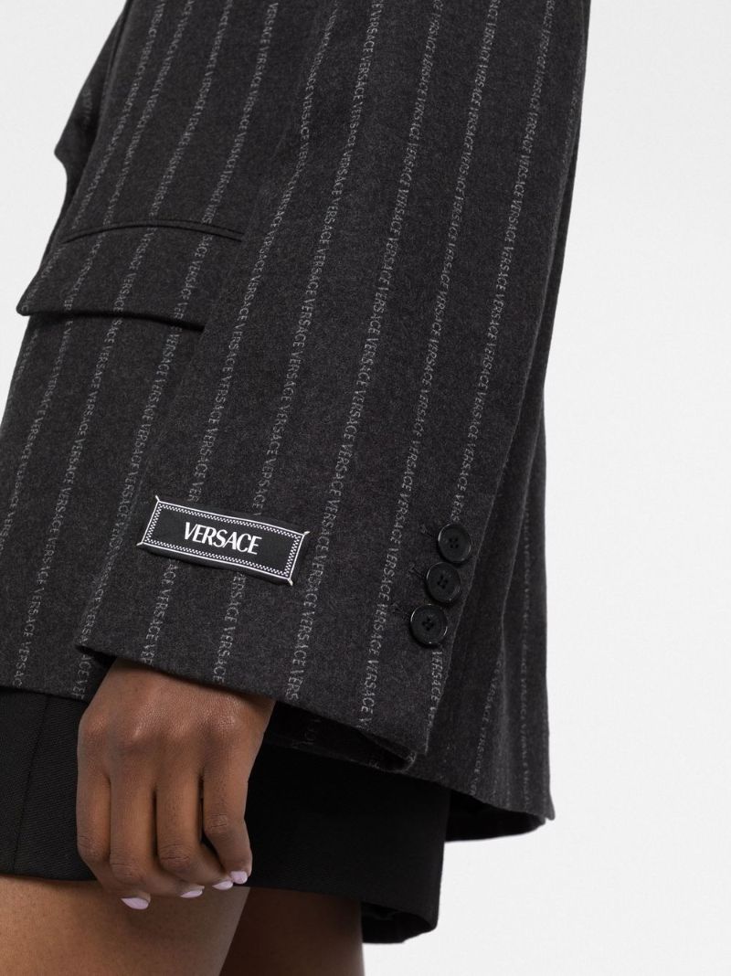 Grey Pinstripe Logo Blazer