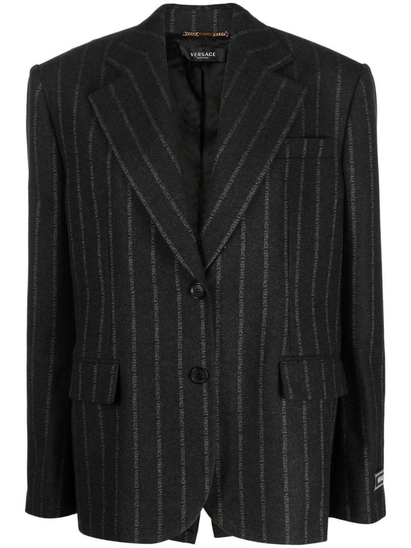 Grey Pinstripe Logo Blazer