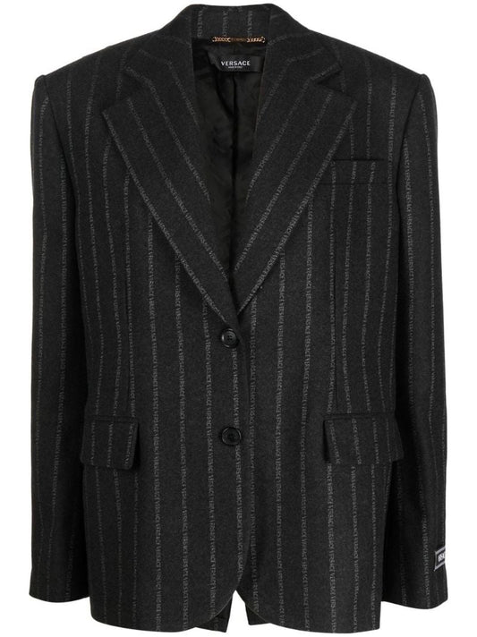 Grey Pinstripe Logo Blazer