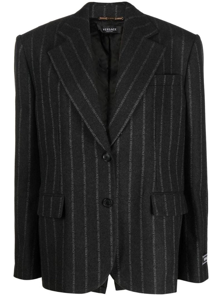 Grey Pinstripe Logo Blazer