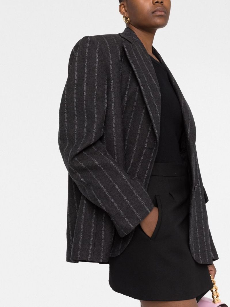 Grey Pinstripe Logo Blazer